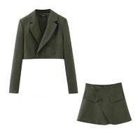 Vintage Sexy One Button krótki kobiety sztruks Blazer wysokiej talii nieregularne krzyż szczelina Mini spódnica kombinezony z długim rękawem 2 sztuk zestaw 5